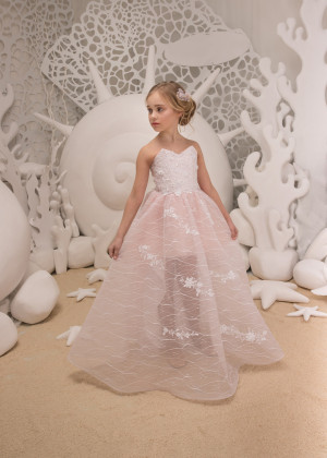 Beaded Blush Pink Lace Tulle Corset Back Flower Girl Dress